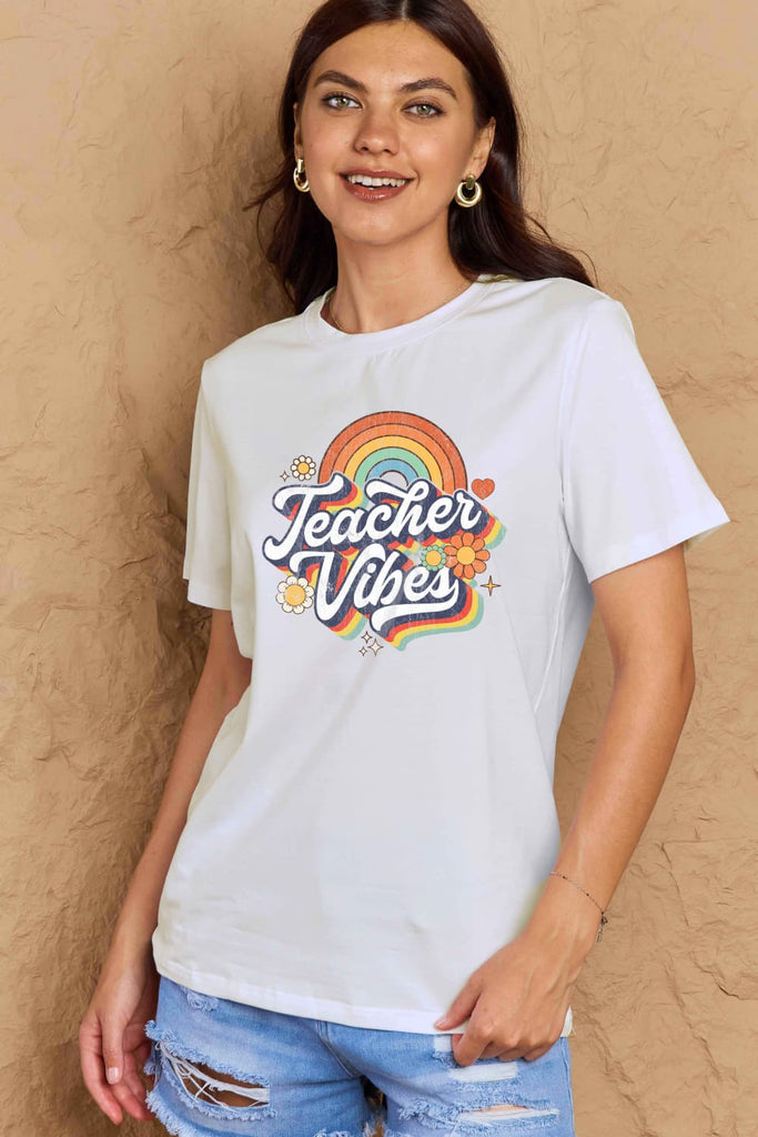 Rosy Brown TEACHER VIBES Graphic Cotton T-Shirt Graphic Tees