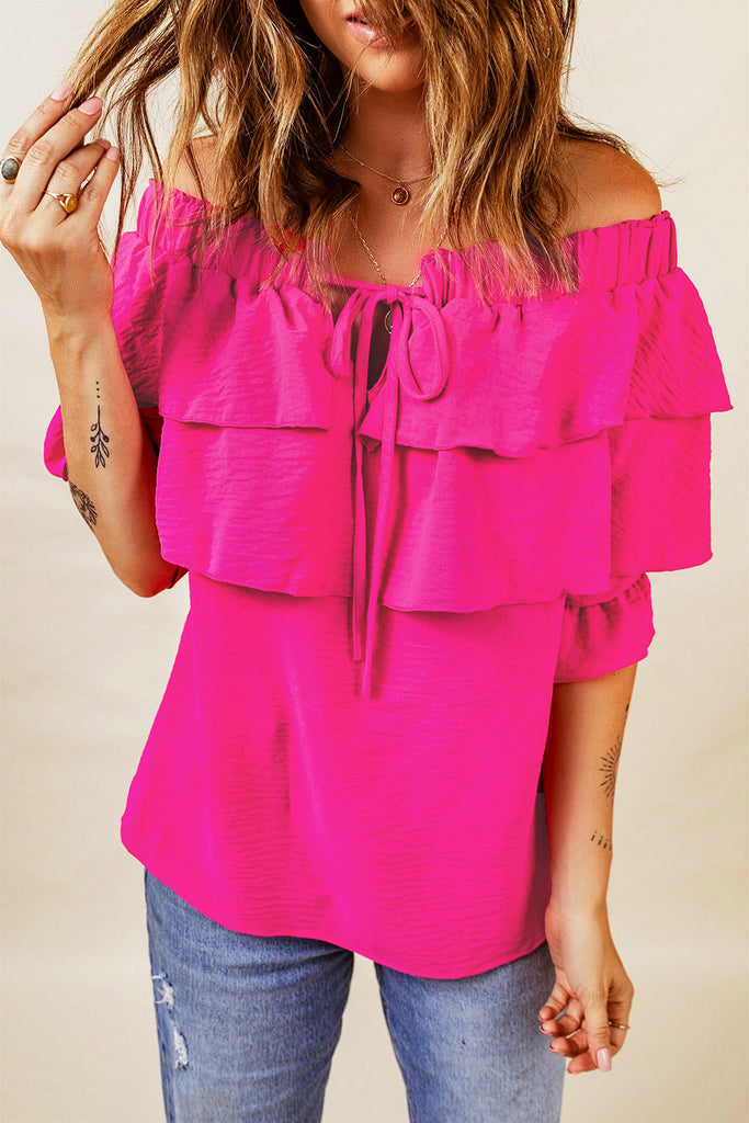 Violet Red My Kindness Tied Off-Shoulder Layered Blouse Shirts & Tops