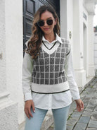 Light Gray Plaid V-Neck Sweater Vest Winter Accessories