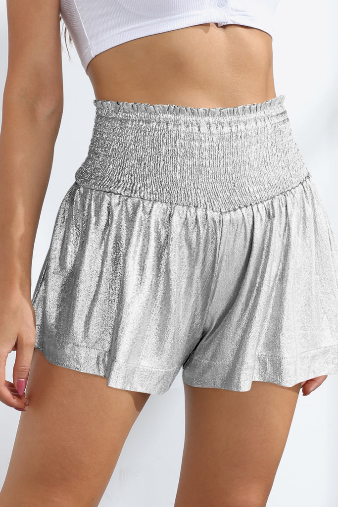 Light Gray Try To Pay Attention Glitter Smocked High-Waist Shorts Shorts