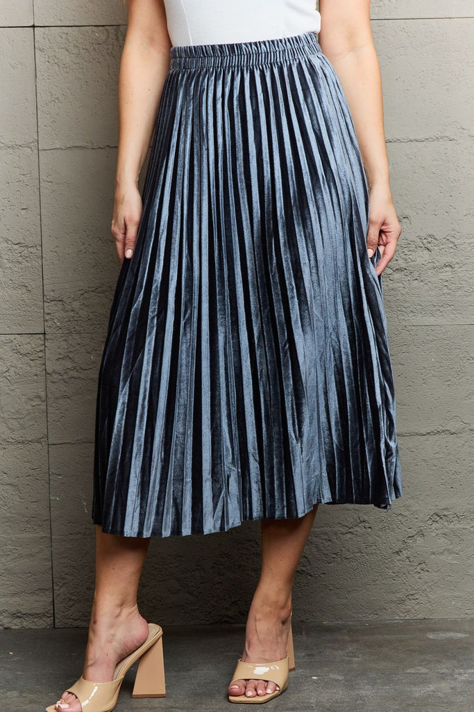 Dark Slate Gray Ninexis Accordion Pleated Flowy Midi Skirt Clothing