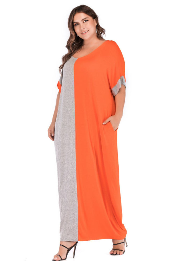 Tomato Plus Size Color Block Tee Dress with Pockets Clothes
