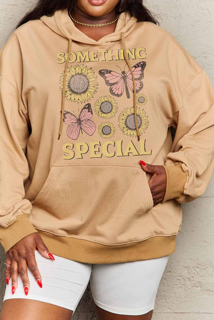 Tan Simply Love Simply Love Full Size SOMETHING SPECIAL Graphic Hoodie Sweatshirts