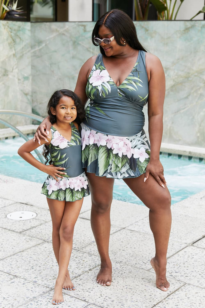 Light Gray Marina West Swim Full Size Clear Waters Swim Dress in Aloha Forest Plus Size Clothes