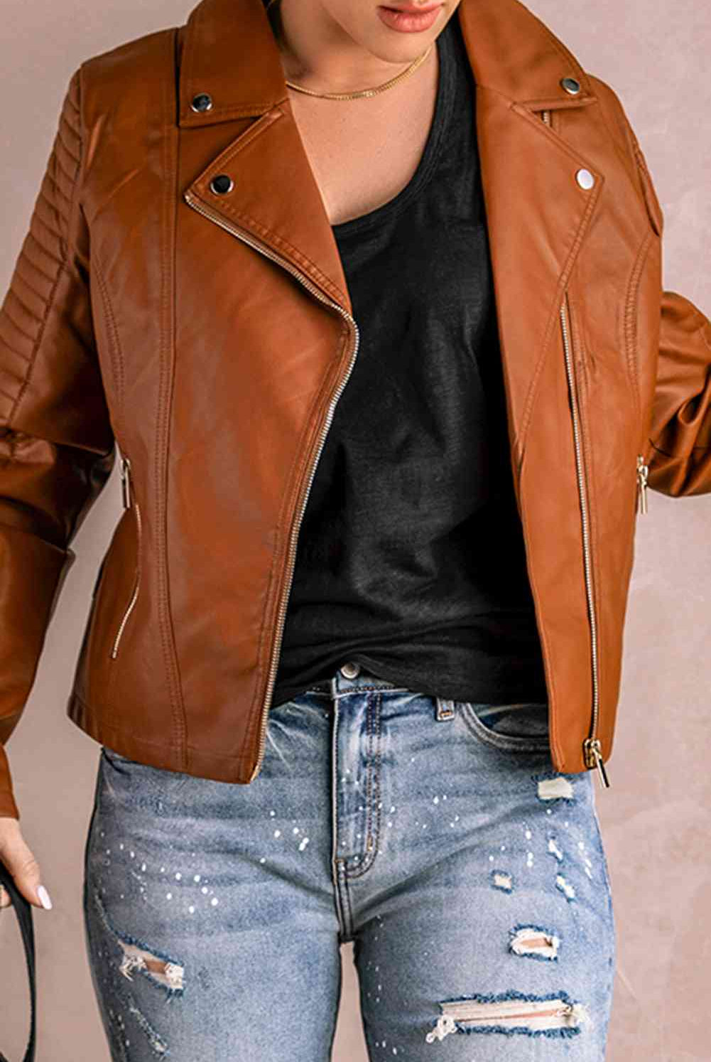 Sienna Ribbed Faux Leather Jacket Clothes