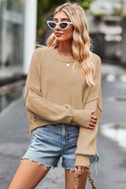 Rosy Brown Round Neck Drop Shoulder Long Sleeve Sweater Clothing