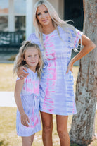 Dark Gray Mommy & Me Women Tie-Dye Belted T-Shirt Dress Mommy & Me