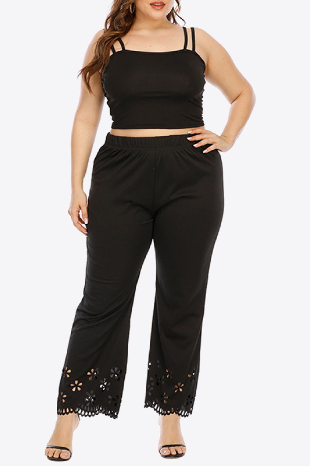 White Smoke Plus Size Openwork Elastic Waist Pants Plus Size Clothes