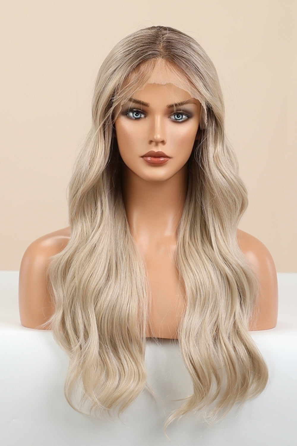 Light Gray Late Night 13*2" Wave Lace Front Synthetic Wigs in Gold 26" Long 150% Density- Blonde Wigs