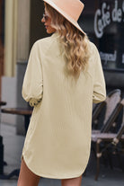 Rosy Brown Heart Eyes For You Button Front Curved Hem Raglan Sleeve Shirt Dress Dresses
