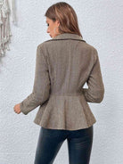 Light Gray Ruffle Hem Collared Blazer Clothes