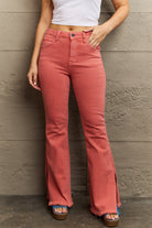 Dim Gray RISEN Bailey Full Size High Waist Side Slit Flare Jeans Clothing