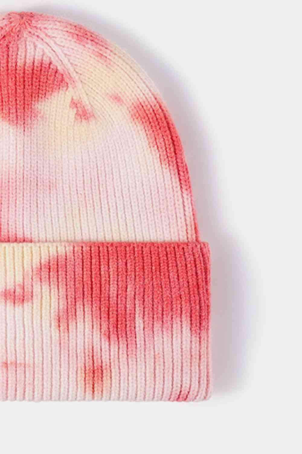 Light Gray Tie-Dye Cuffed Rib-Knit Beanie Hat Winter Accessories
