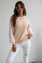 Gray Sun Kissed Two-Tone Rib-Knit Dropped Shoulder Sweater Shirts & Tops