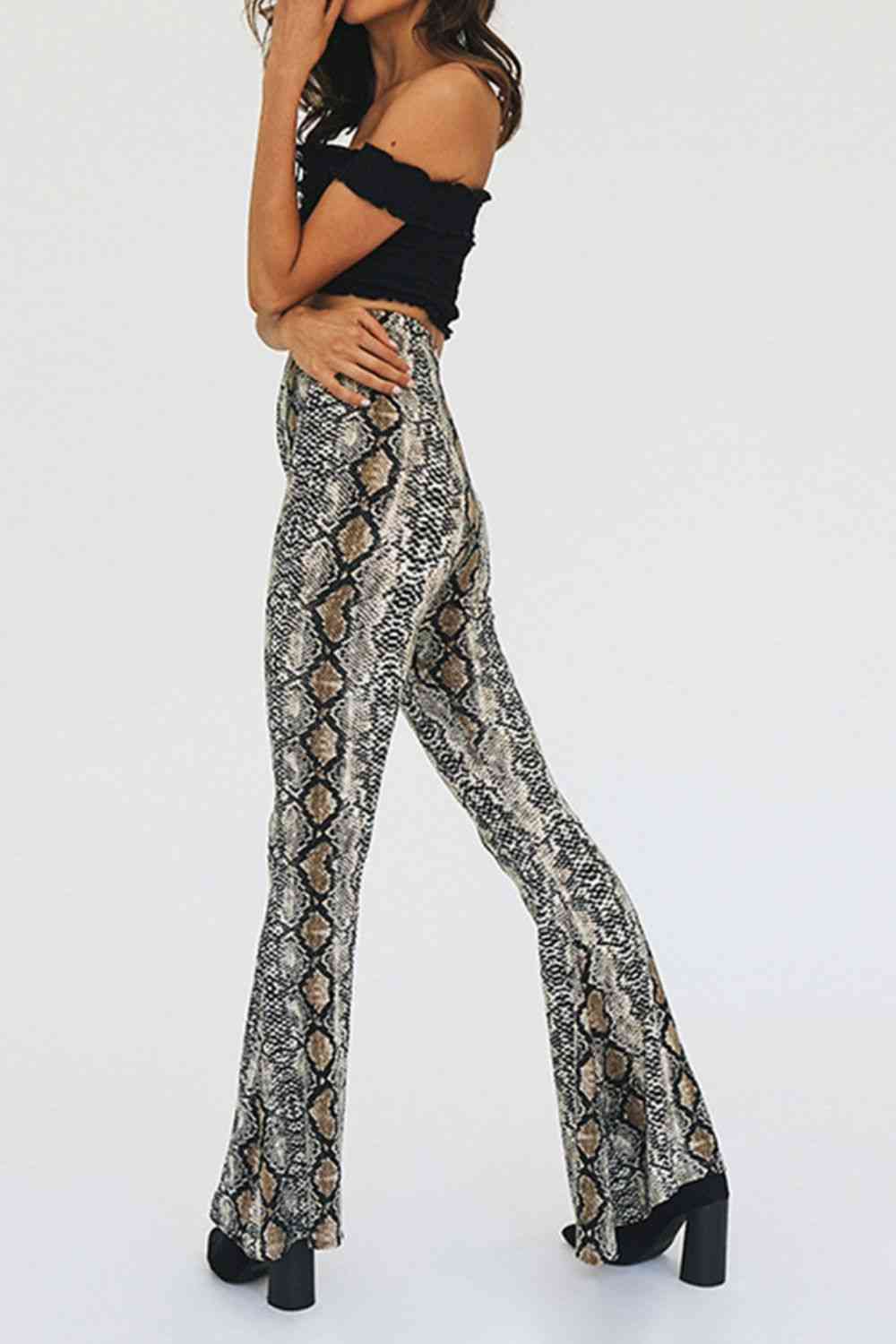 Lavender Snakeskin Print Flare Pants Clothes