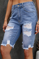 Dark Slate Gray Distressed Frayed Hem Denim Bermuda Shorts