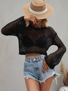 Dark Gray Tyra Flare Sleeve Cropped Cover Up Swimwear