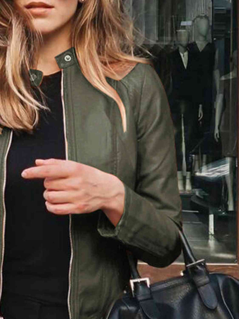Dark Slate Gray Mock Neck Zip Up Jacket Holiday