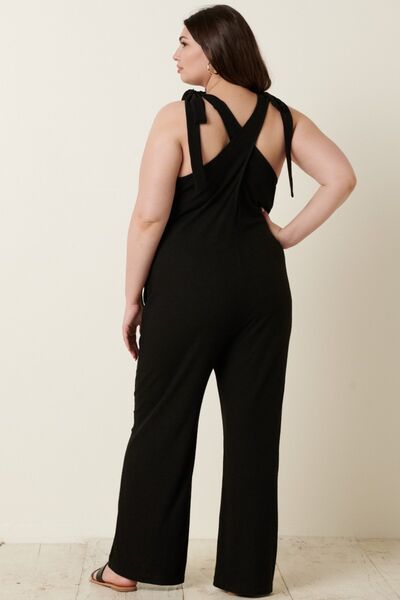 Black Mittoshop Rib Knit V-Neck Cross Back Jumpsuit Clothing