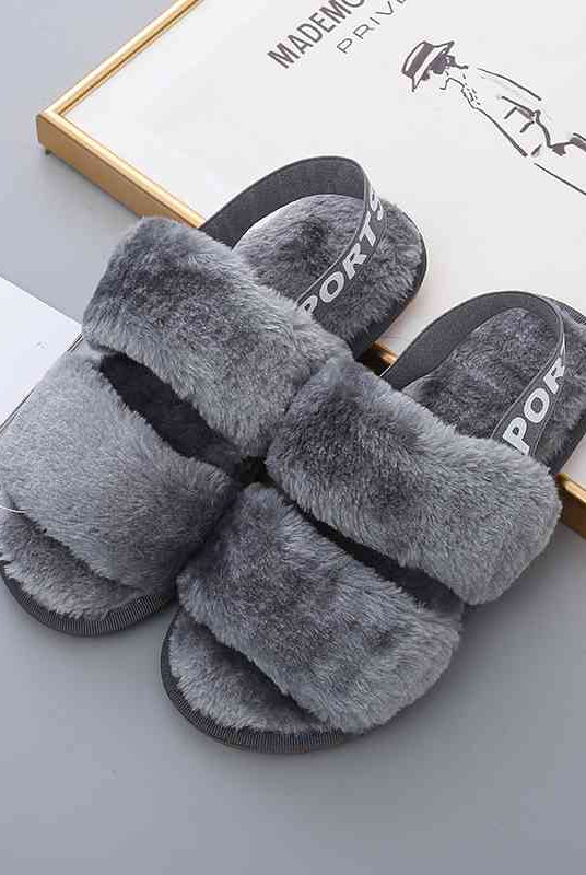 Light Slate Gray Cozy Season Faux Fur Open Toe Slippers House Shoes
