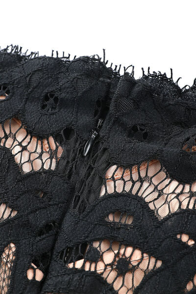 Dark Slate Gray Off-Shoulder Long Sleeve Lace Dress New Year Looks