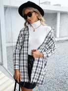 Light Gray Plaid Pocketed Button Up Dropped Shoulder Jacket Capsule