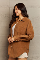 Rosy Brown Ninexis Collared Neck Dropped Shoulder Button-Down Jacket Clothing