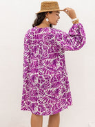 Misty Rose Plus Size Printed V-Neck Balloon Sleeve Mini Dress Plus Size Clothing