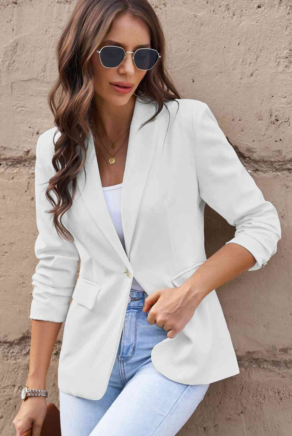 Rosy Brown One-Button Flap Pocket Blazer Clothes