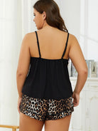 Black Plus Size Lace Trim Scoop Neck Cami and Printed Shorts Pajama Set Plus Size Clothes