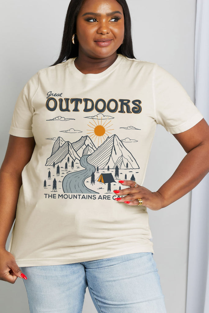 Light Gray Simply Love Full Size GREAT OUTDOORS Graphic Cotton Tee Tops