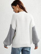 Light Gray Sun Kissed Two-Tone Rib-Knit Dropped Shoulder Sweater Shirts & Tops