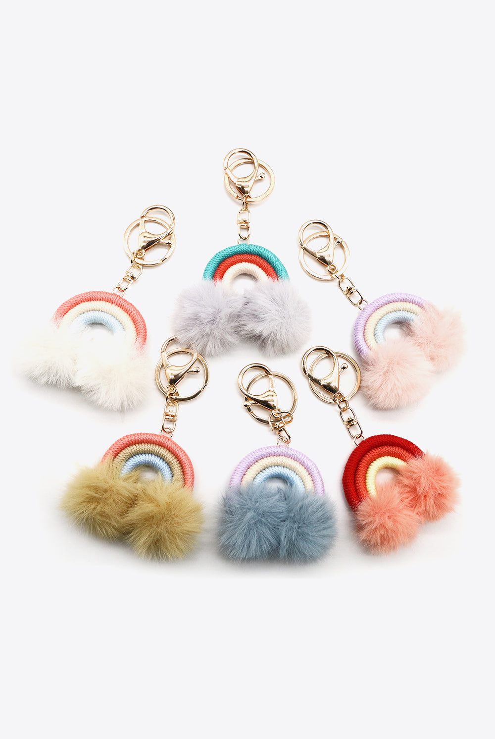 White Smoke Assorted 4-Pack Rainbow Pom Pom Keychain Key Chains