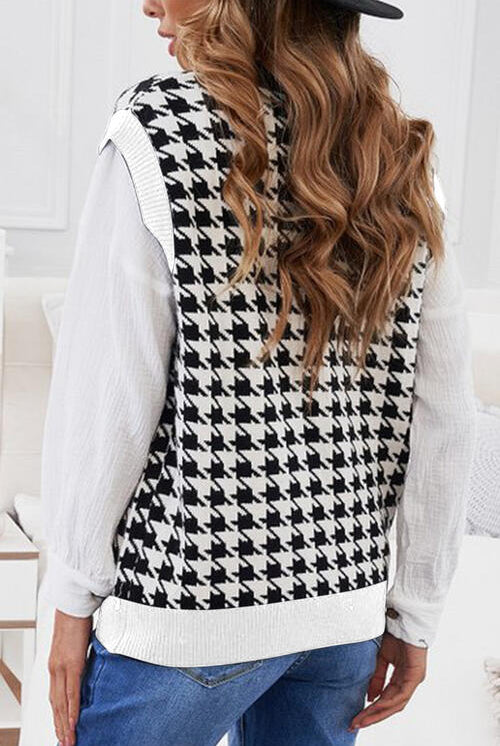 Dark Slate Gray Houndstooth Button Front Sweater Vest Winter Accessories