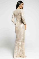 Light Gray Sequin Cutout Ruched Split Long Sleeve Maxi Dress Holiday