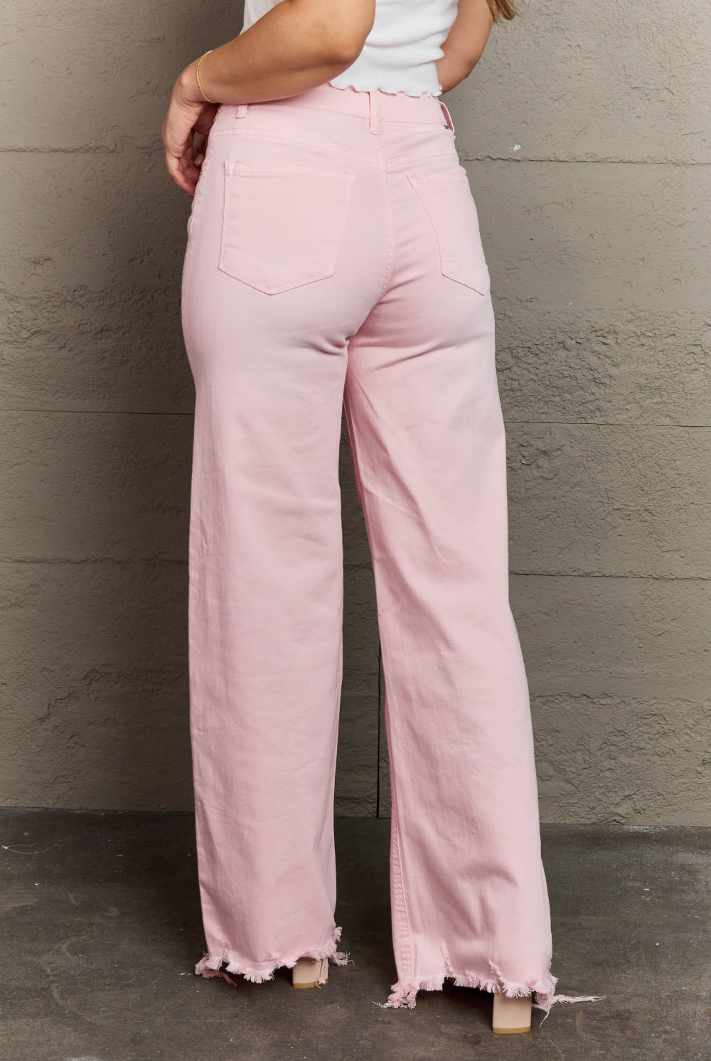 Dim Gray Raelene Full Size High Waist Wide Leg Jeans in Light Pink Denim