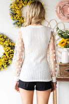 Light Gray Double Take Textured Floral Applique Long Sleeve Blouse Blouses