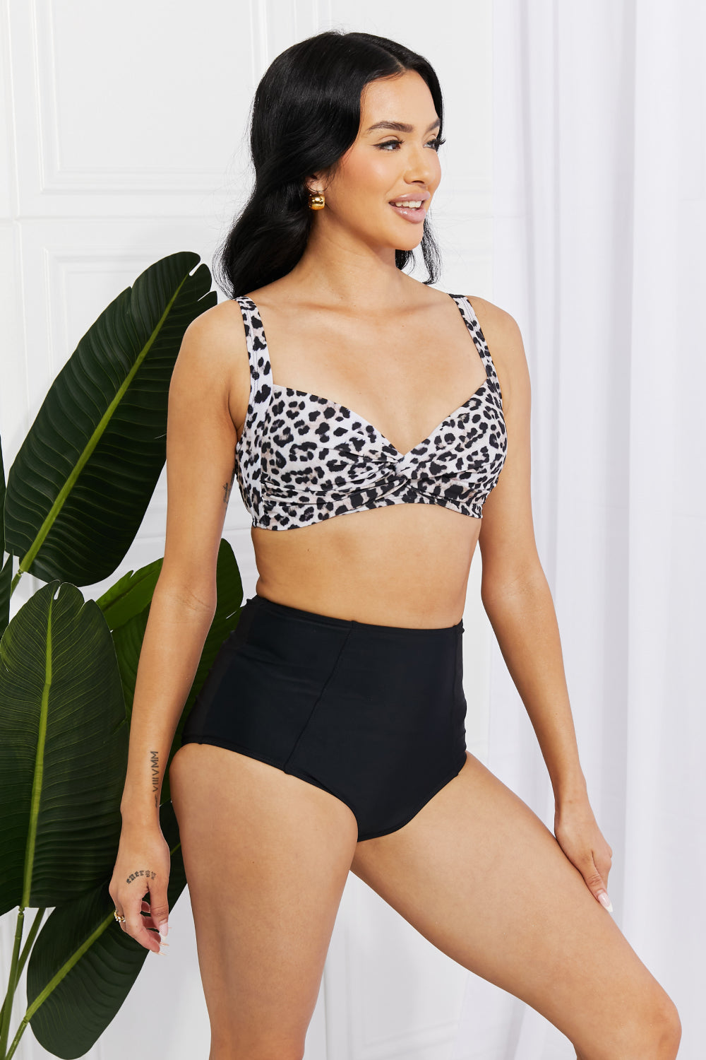 Black Marina West Swim Take A Dip Twist High-Rise Bikini in Leopard Swimwear