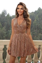 Dim Gray Sequin Surplice Neck Sleeveless Dress Holiday