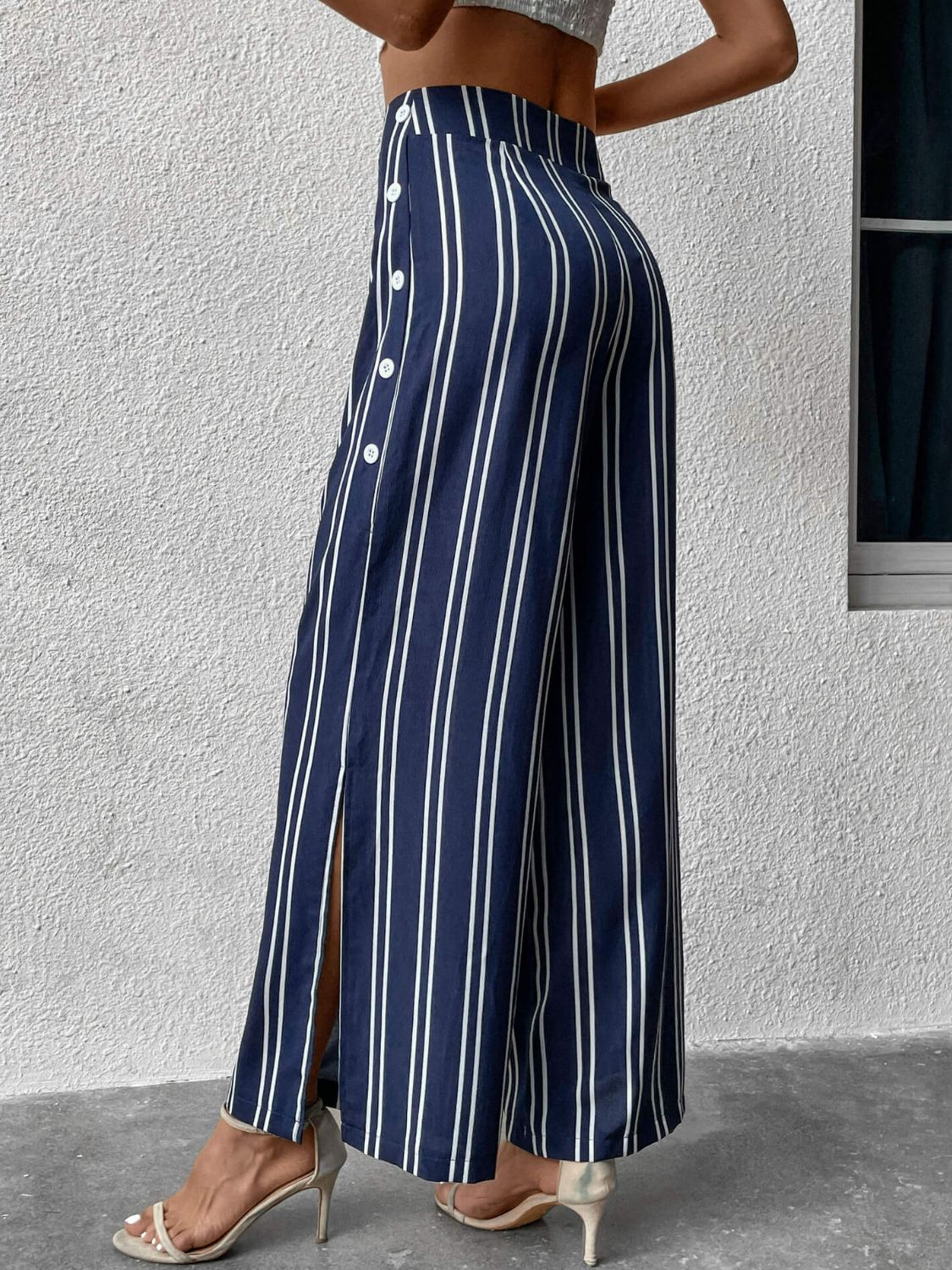 Gray Striped Slit Wide Leg Pants Clothes