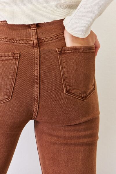Saddle Brown RISEN Full Size High Rise Tummy Control Straight Jeans Denim