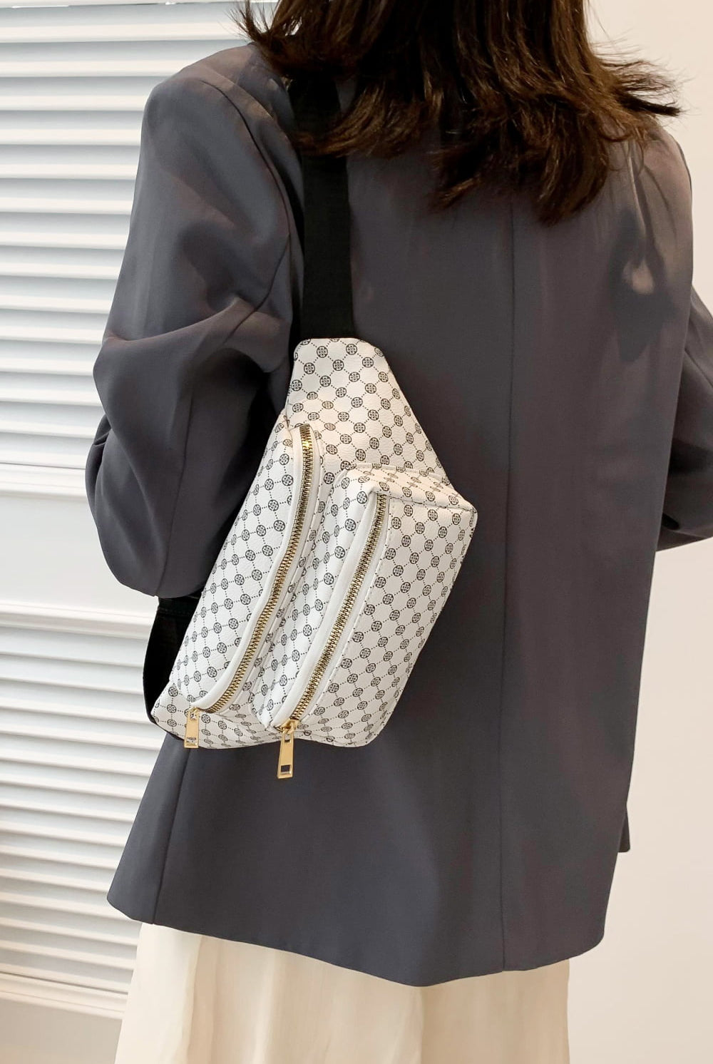 Light Gray Printed PU Leather Sling Bag Handbags