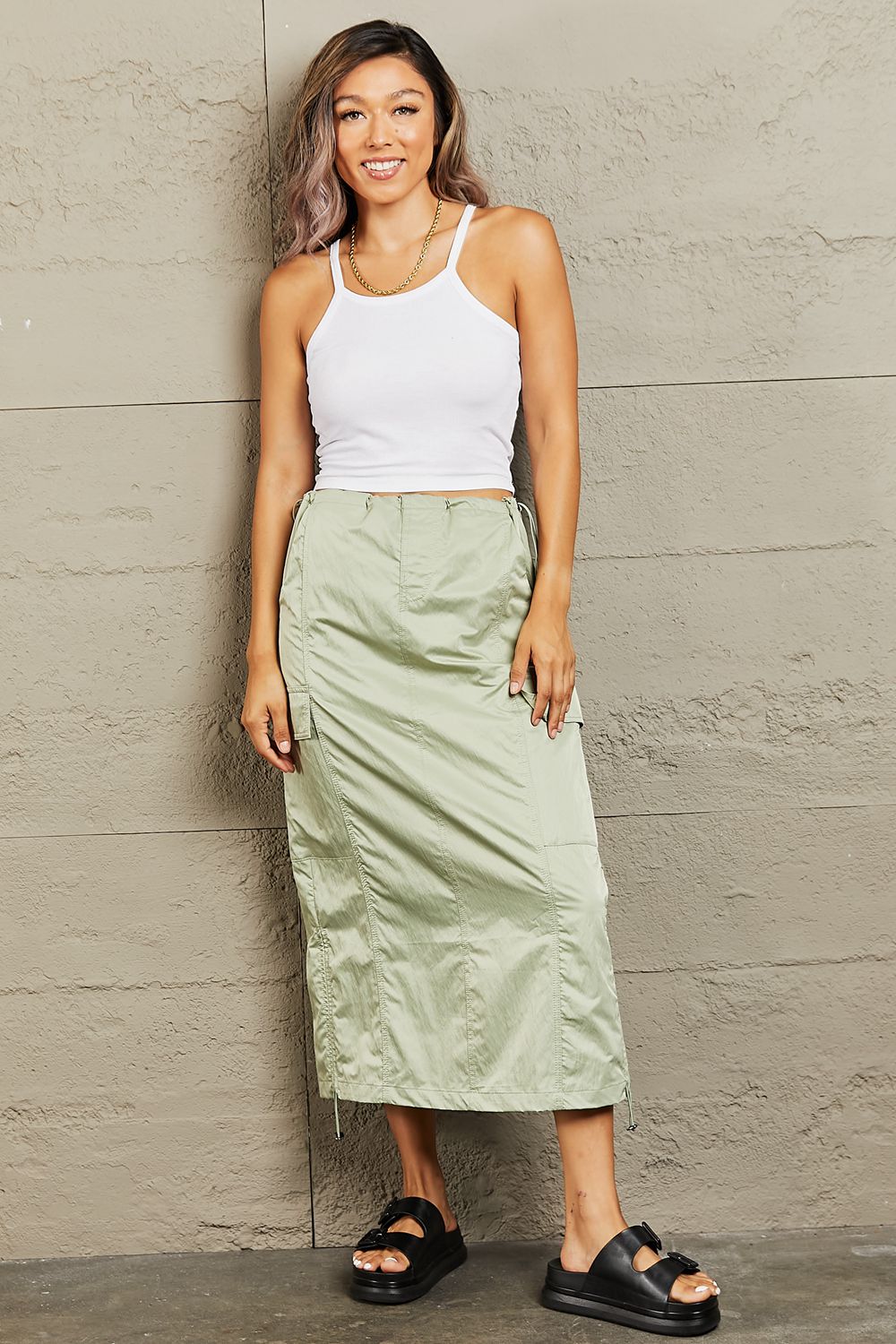 Dark Gray Just In Time High Waisted Cargo Midi Skirt Maxi Skirt