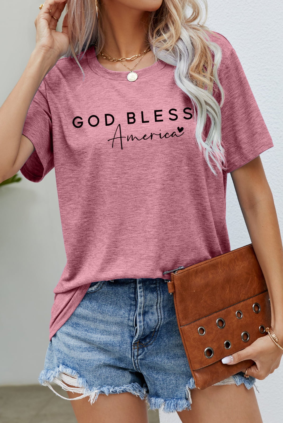 Rosy Brown GOD BLESS AMERICA Graphic Short Sleeve Tee Tops
