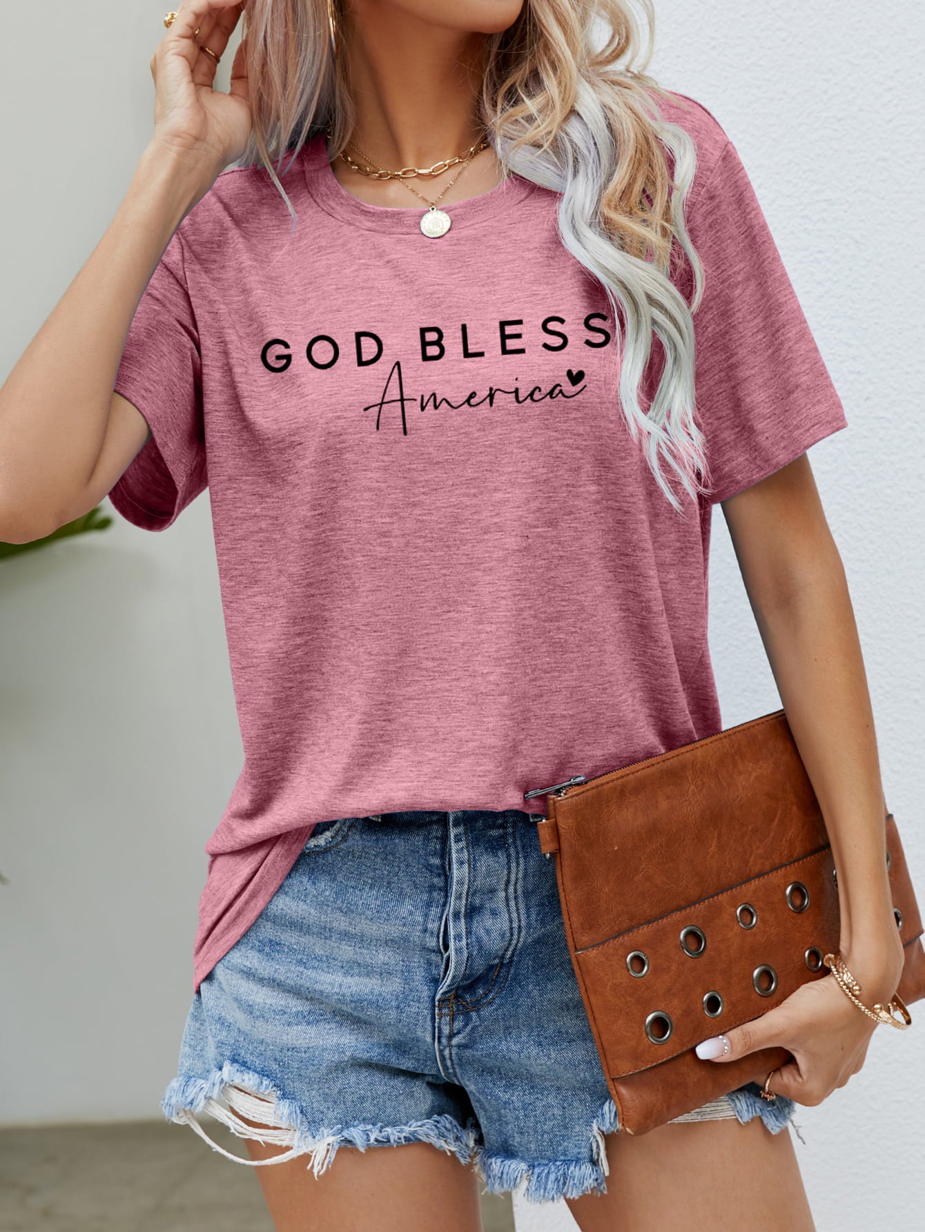 Rosy Brown GOD BLESS AMERICA Graphic Short Sleeve Tee Tops