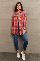 Rosy Brown Ninexis Full Size Plaid Collared Neck Button-Down Long Sleeve Jacket