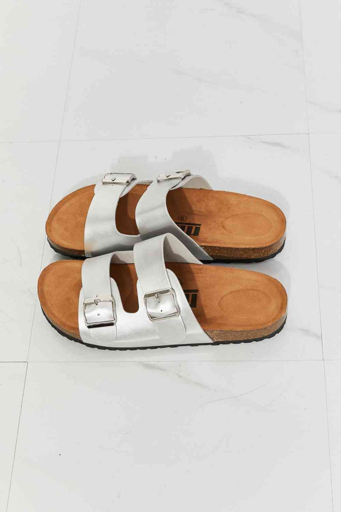 Light Gray MMShoes Best Life Double-Banded Slide Sandal in Silver Shoes