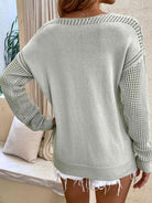 Dark Gray Openwork V-Neck Sweater