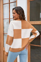 Rosy Brown Color Block Round Neck Dropped Shoulder Sweater Capsule