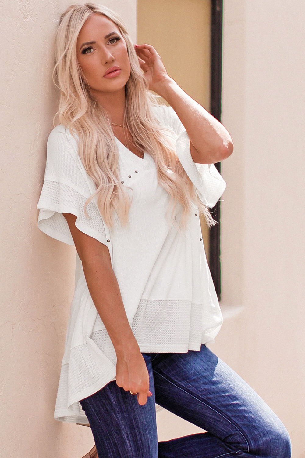 Light Gray Flutter Sleeve High-Low Top Tops